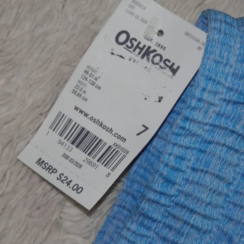 Boys Size 7 Osh Kosh Blue Pull On Shorts, Elastic Waist, Quick Dry Fabric, NWT
